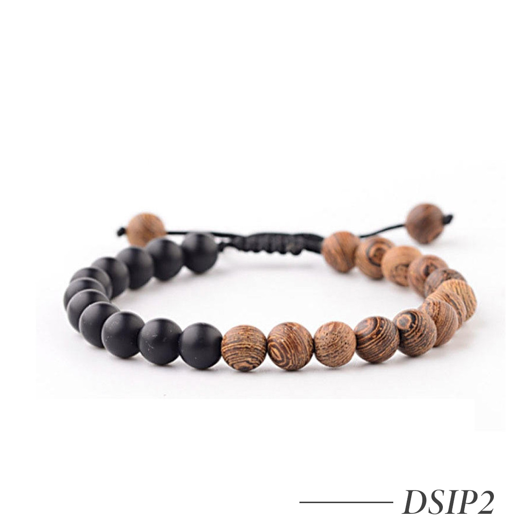 DSIP2-Wooden Bead and Lava Stone Adjustable Bracelet