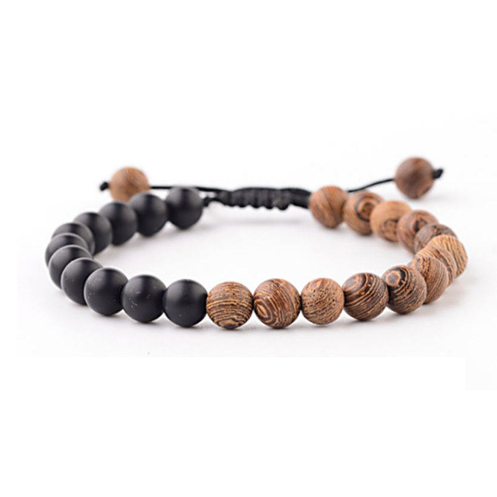 DSIP2-Wooden Bead and Lava Stone Adjustable Bracelet