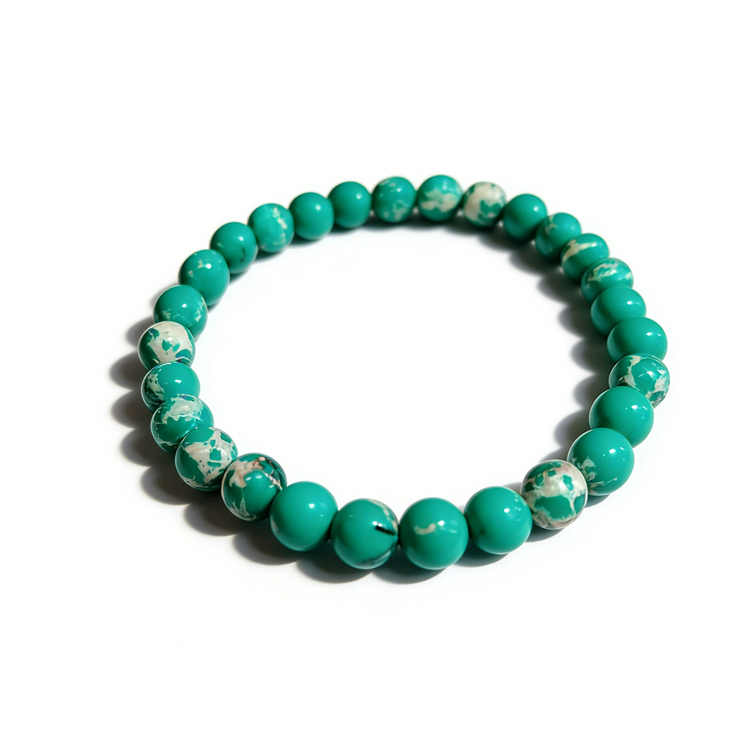 FRAG5-Turquoise Stone Beaded Bracelet – Natural Turquoise Style Stretch Bracelet