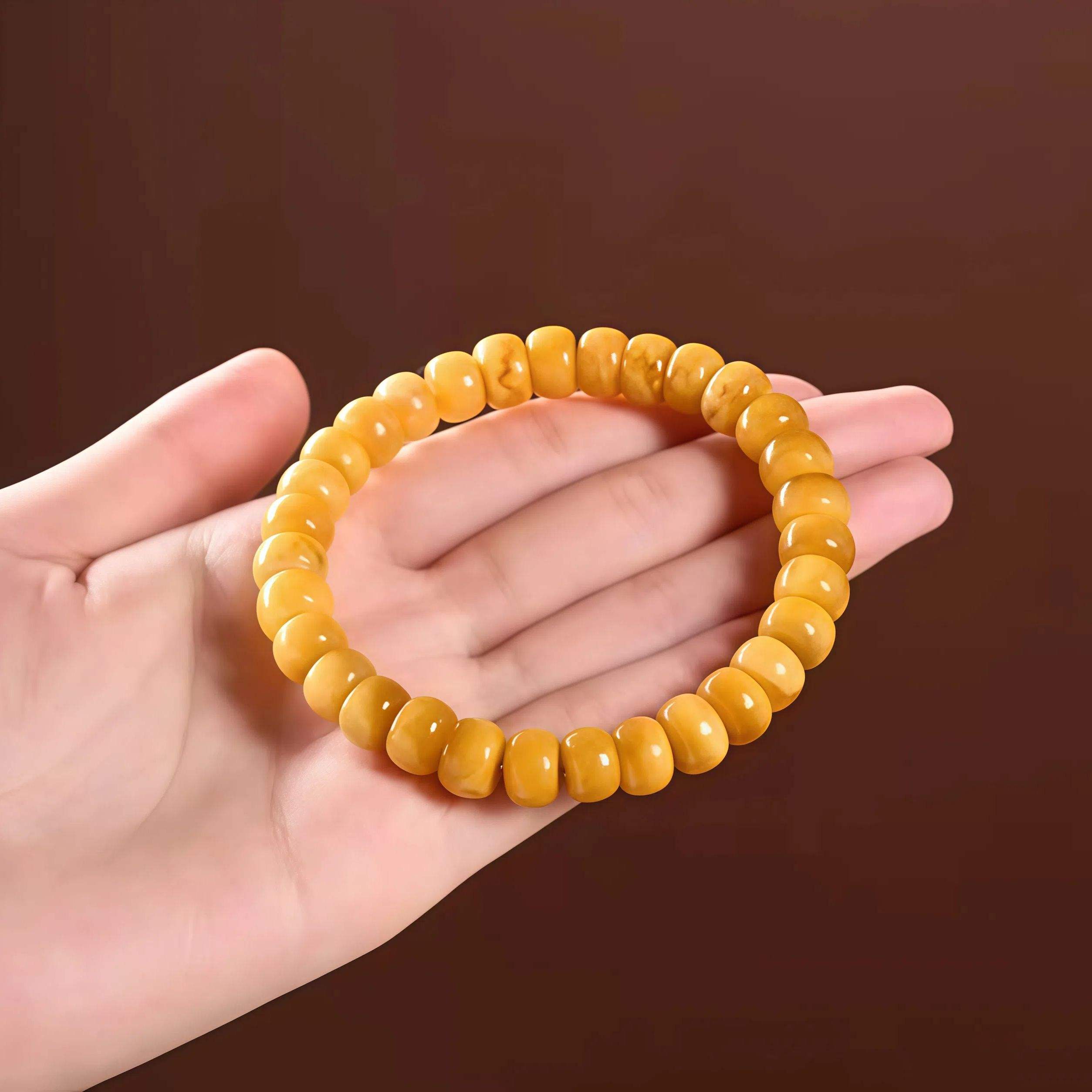 R15-Amber Beaded Bracelet with 925 Sterling Silver – Natural Amber Jewelry