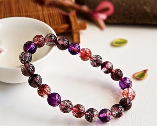 T30-Super Seven Amethyst Beaded Bracelet Set – Natural Crystal Stretch Bracelets (2 PCS)