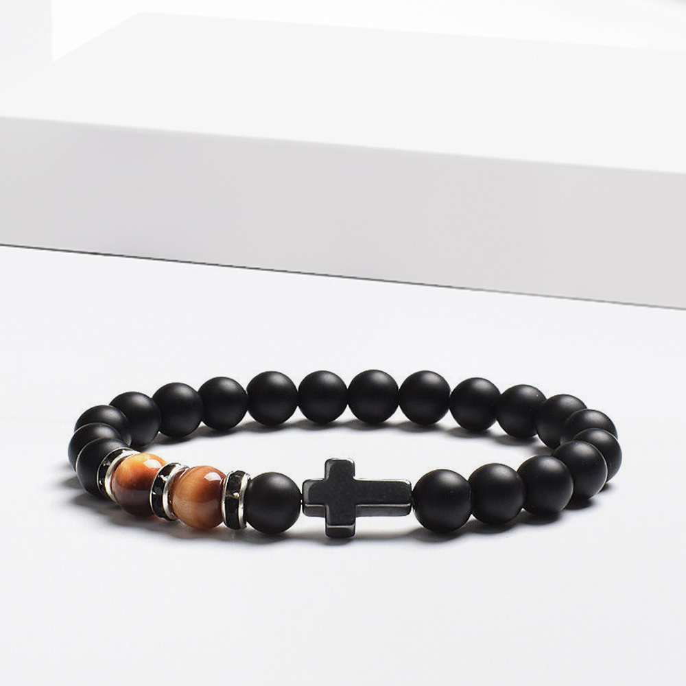 HEX2-Bohemian Matte Black Onyx Cross Beaded Bracelet