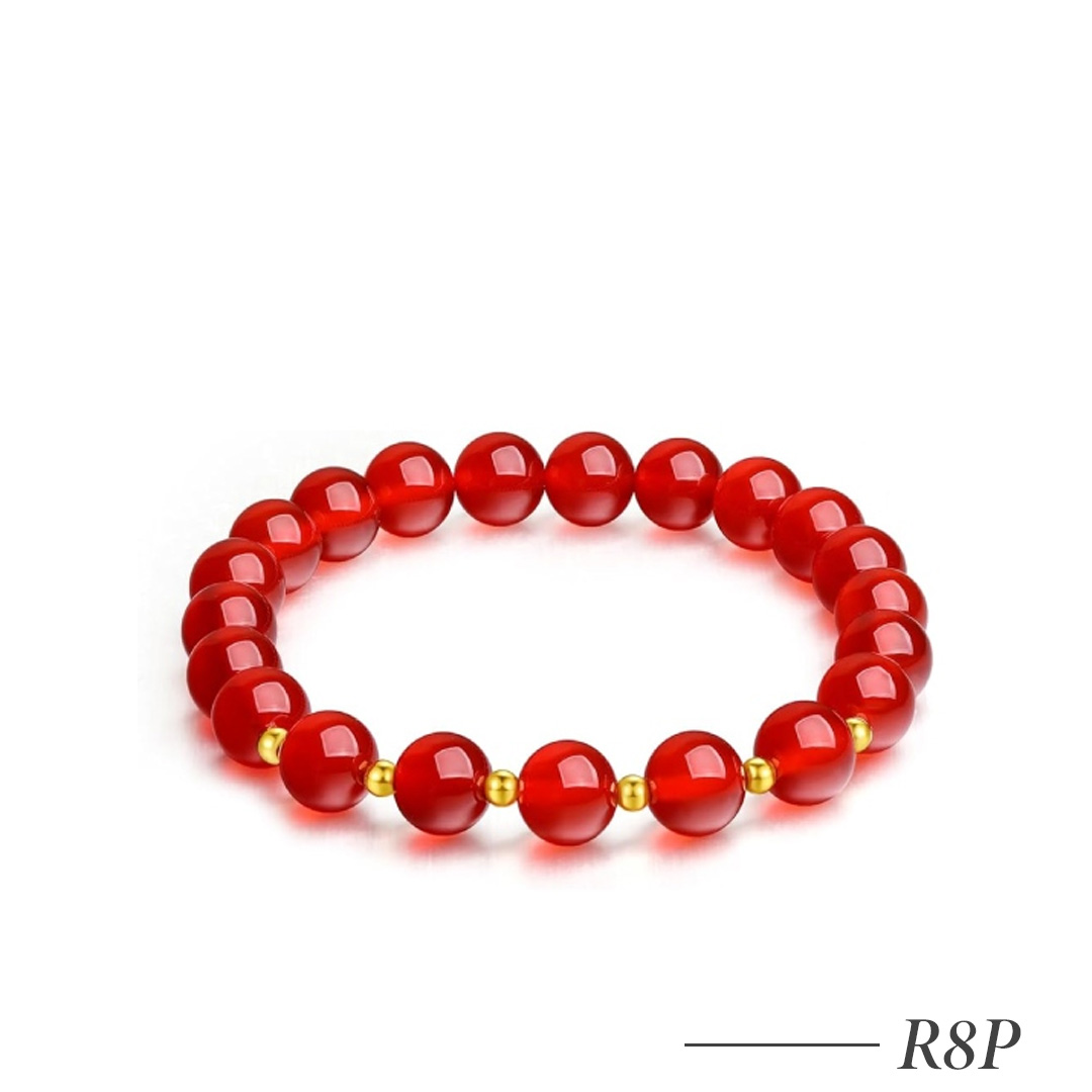R8P-18K Gold Red Agate Beaded Bracelet for Women