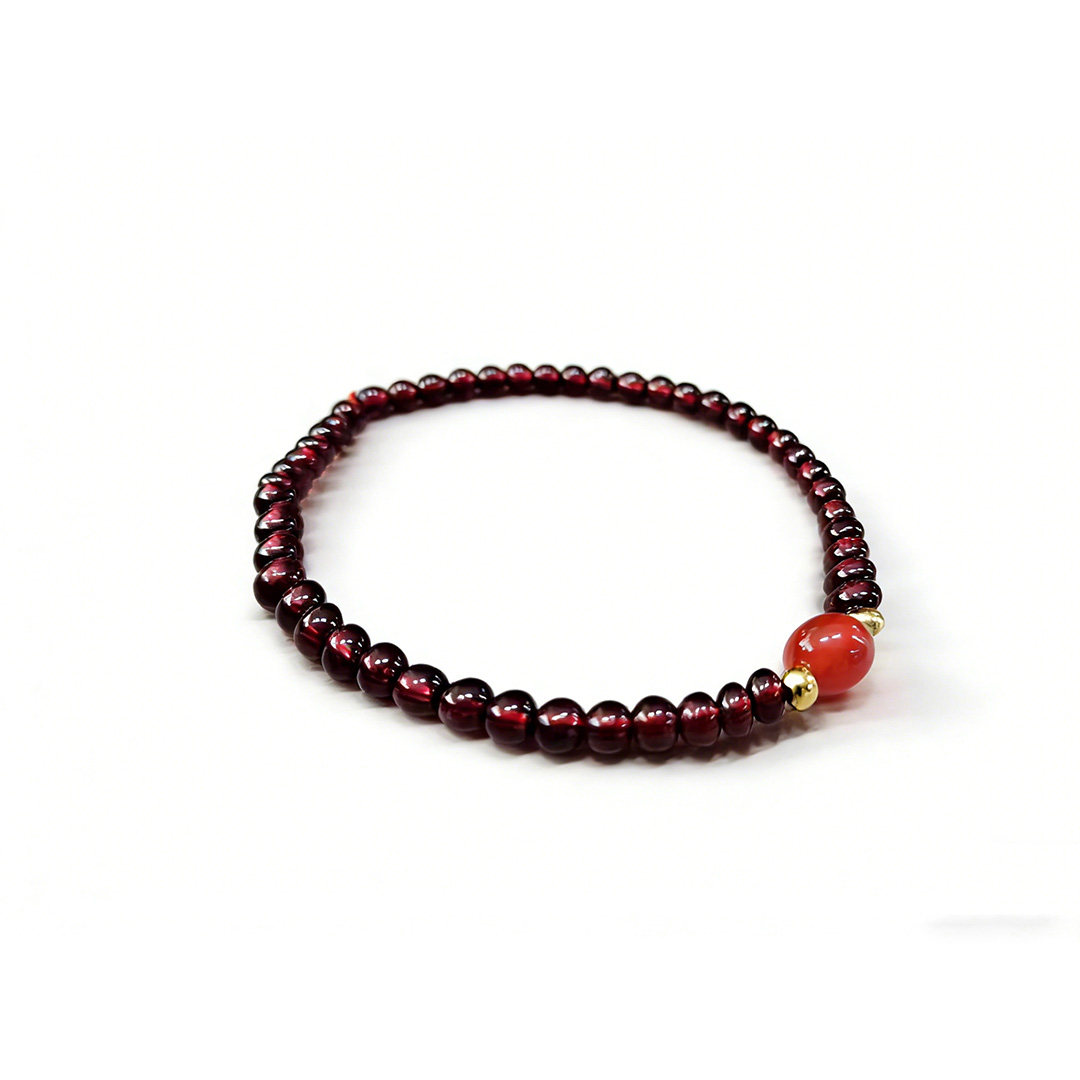 S2-Garnet Beaded Bracelet with Red Center Bead