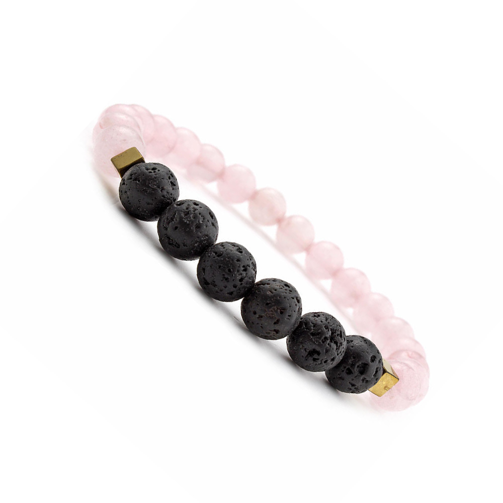 SL30P-Lava Stone and Pink Crystal Beaded Bracelet