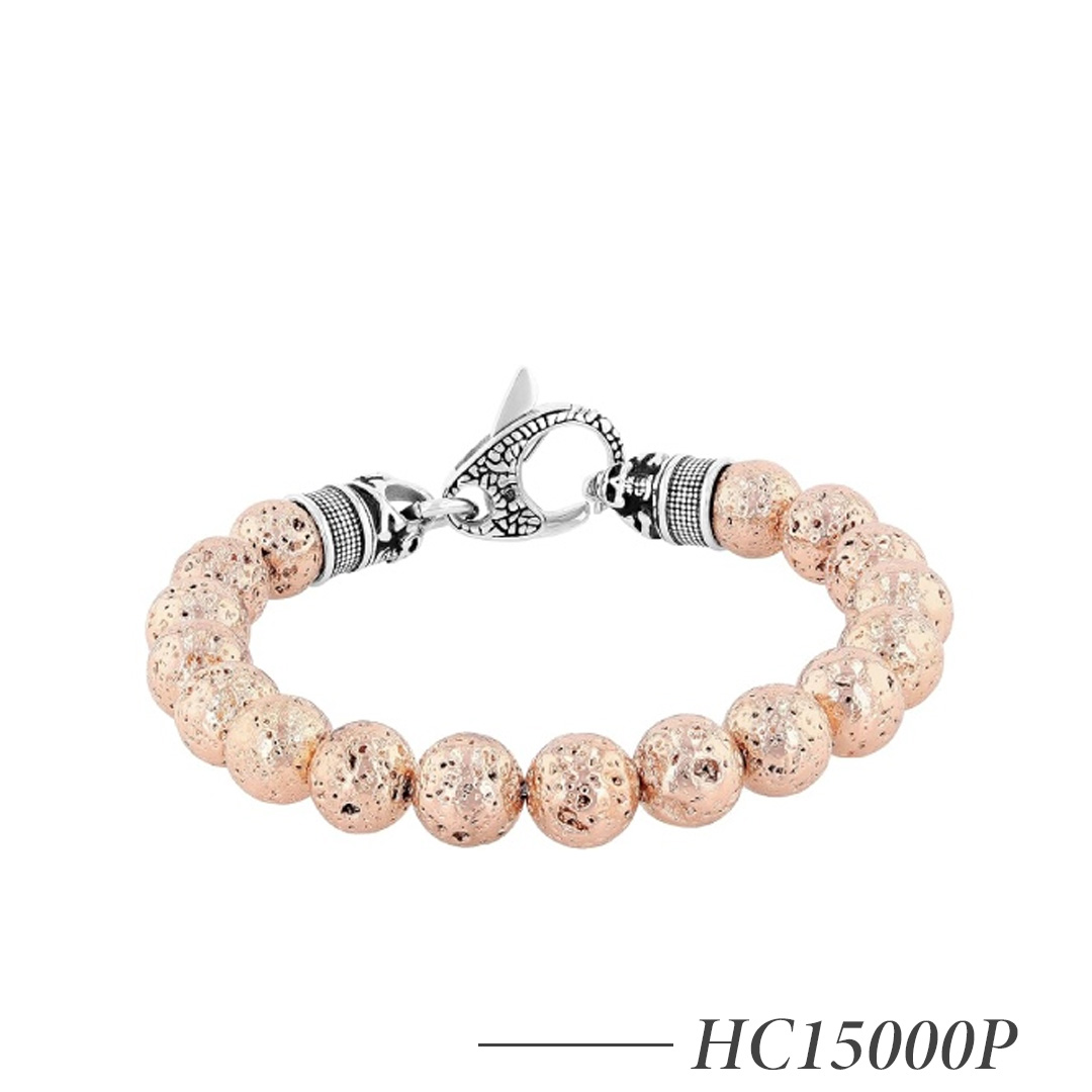HC15000P-Lava Stone Beaded Bolo Bracelet – Stainless Steel Adjustable Men