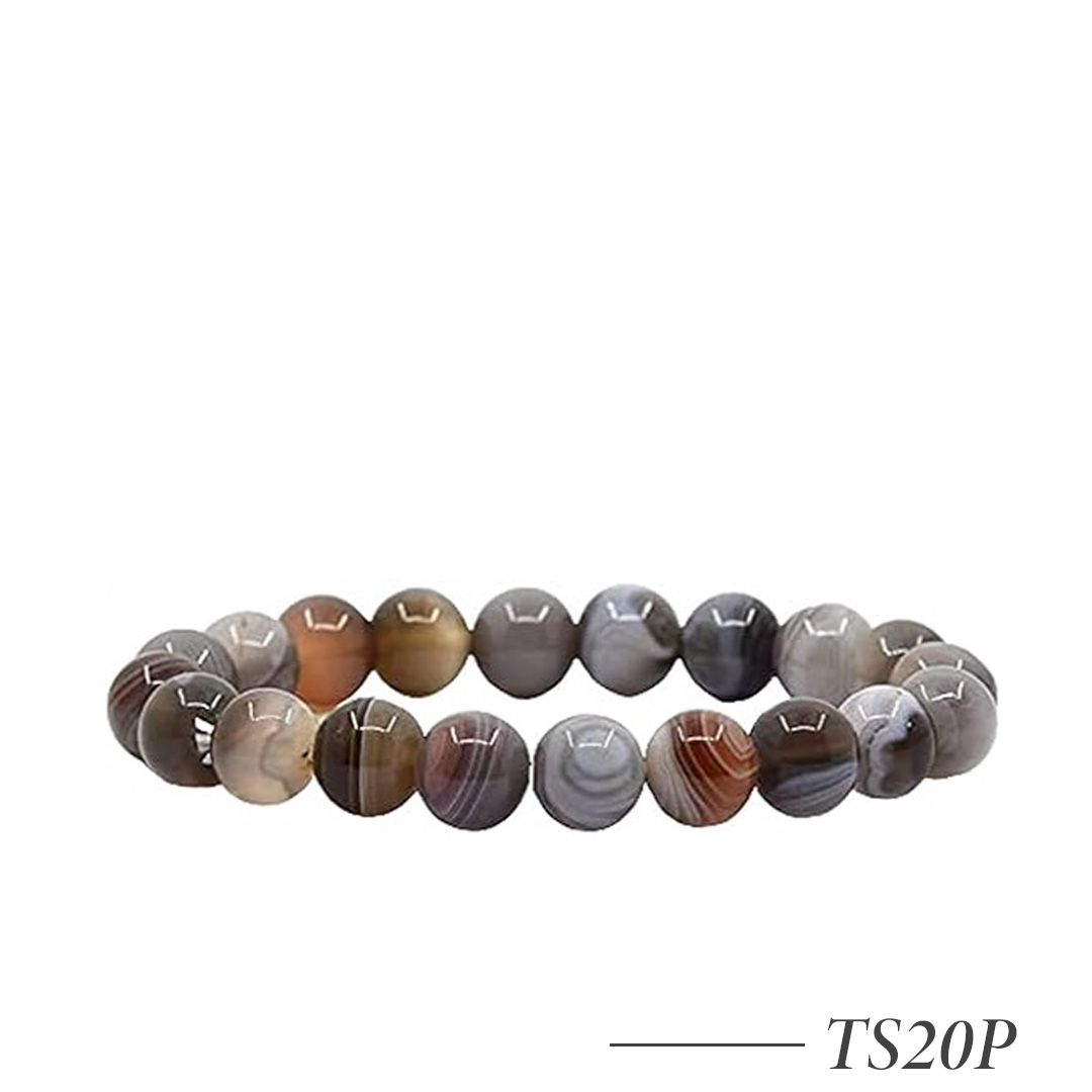 TS20P-Brown Banded Agate Beaded Bracelet – Natural Stone Stretch Bracelet 10mm