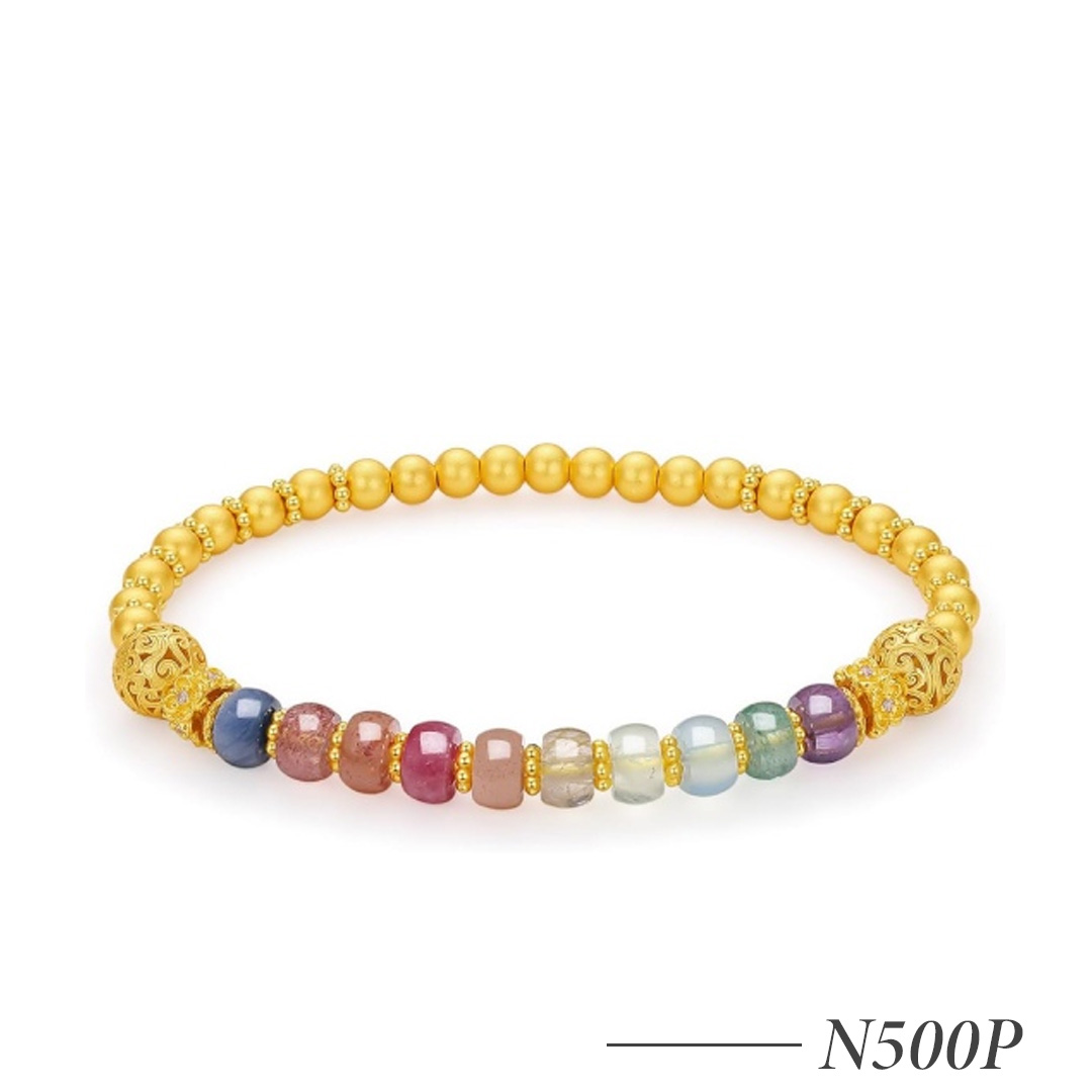N500P-Sterling Silver Multi Color Crystal Beaded Bracelet Stretch Bracelet