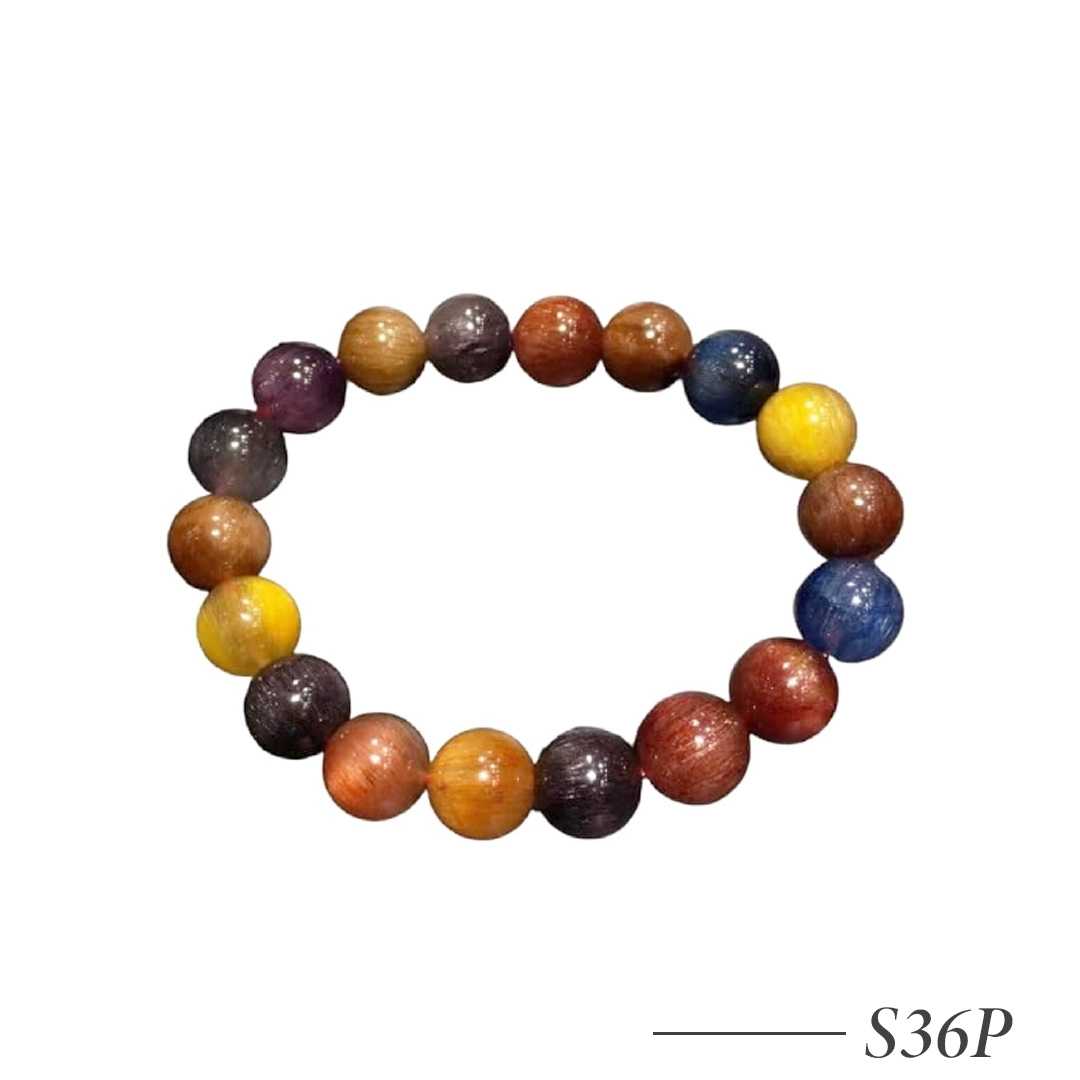 S36P-Copper Rutilated Quartz Cat Eye Beaded Bracelet Set