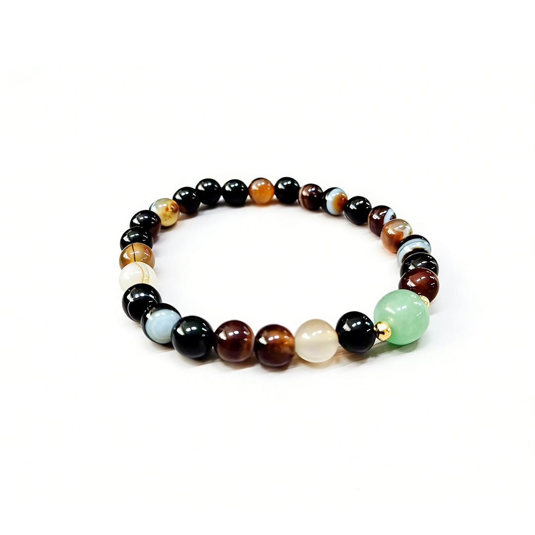 AOD5-Natural Multi Stone Beaded Bracelet with Green Jade Accent