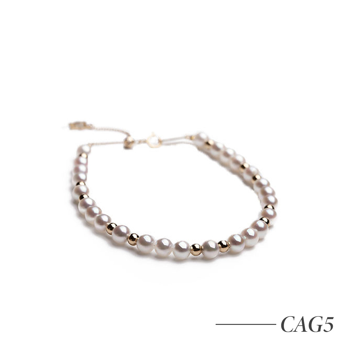 CAG5-Luxury Akoya Seawater Pearl Beaded Bracelet with 18K Gold for Women