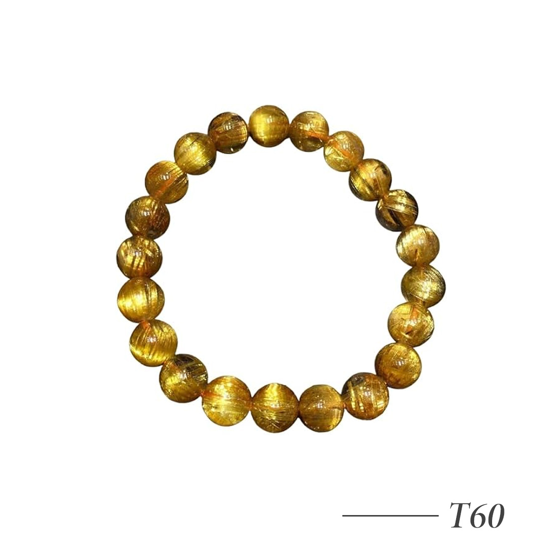 T60-Gold Rutilated Quartz Beaded Bracelet Set – Natural Crystal Stretch Bracelets (2 PCS)