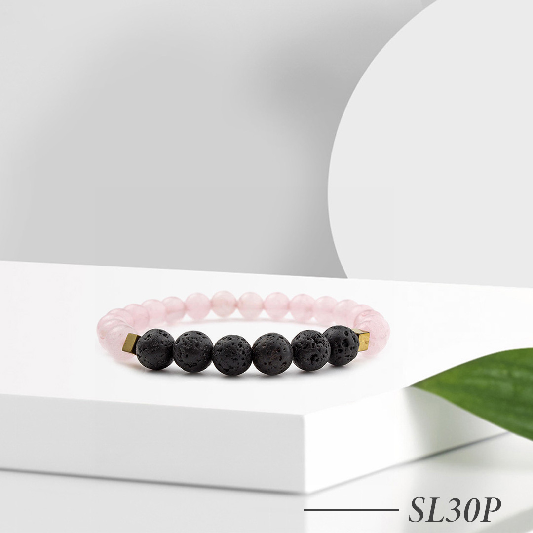 SL30P-Lava Stone and Pink Crystal Beaded Bracelet