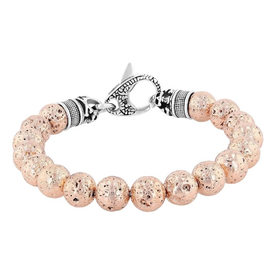 HC15000P-Lava Stone Beaded Bolo Bracelet – Stainless Steel Adjustable Men