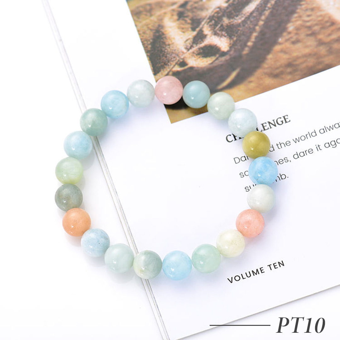 PT10-Minimalist Natural Morganite Gemstone Beaded Stretch Bracelet for Women