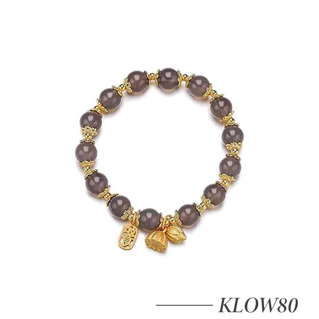 KLOW80-Grey Agate Style Beaded Bracelet Adjustable Bolo Bracelet for Women