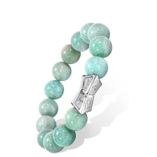 T40P-Amazonite Beaded Bracelet with Sterling Silver Rune Charm