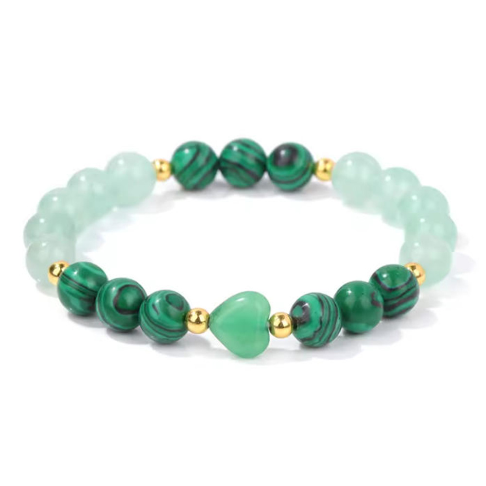 S5-Malachite & Tiger Eye Beaded Bracelet with Heart Charm
