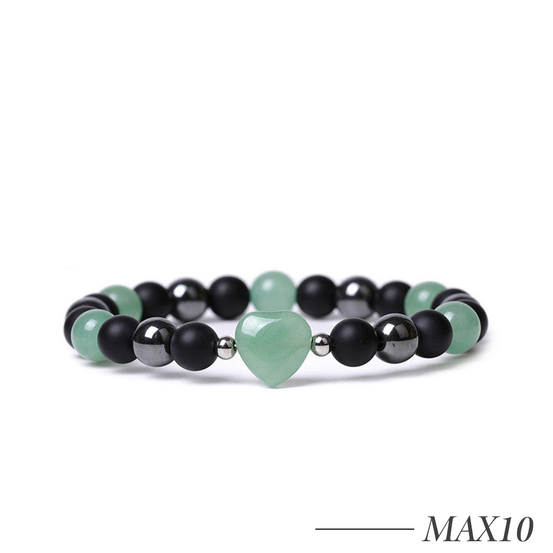 MAX10-Natural Stone Beaded Bracelet with Heart Agate Charm