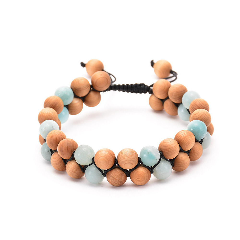 IPA5-Double Row Wood Bead Mala Bracelet