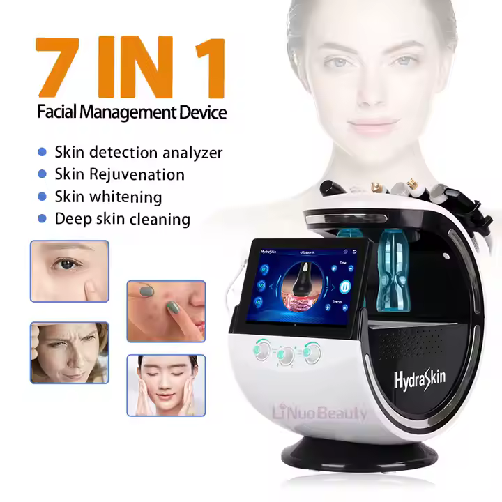 Black 7 in 1 Smart Ice Blue Hydra Oxygen Machine Water Jet Hydradermabrasion Skin Scrubber Blackhead Removal Clinic Salon Use